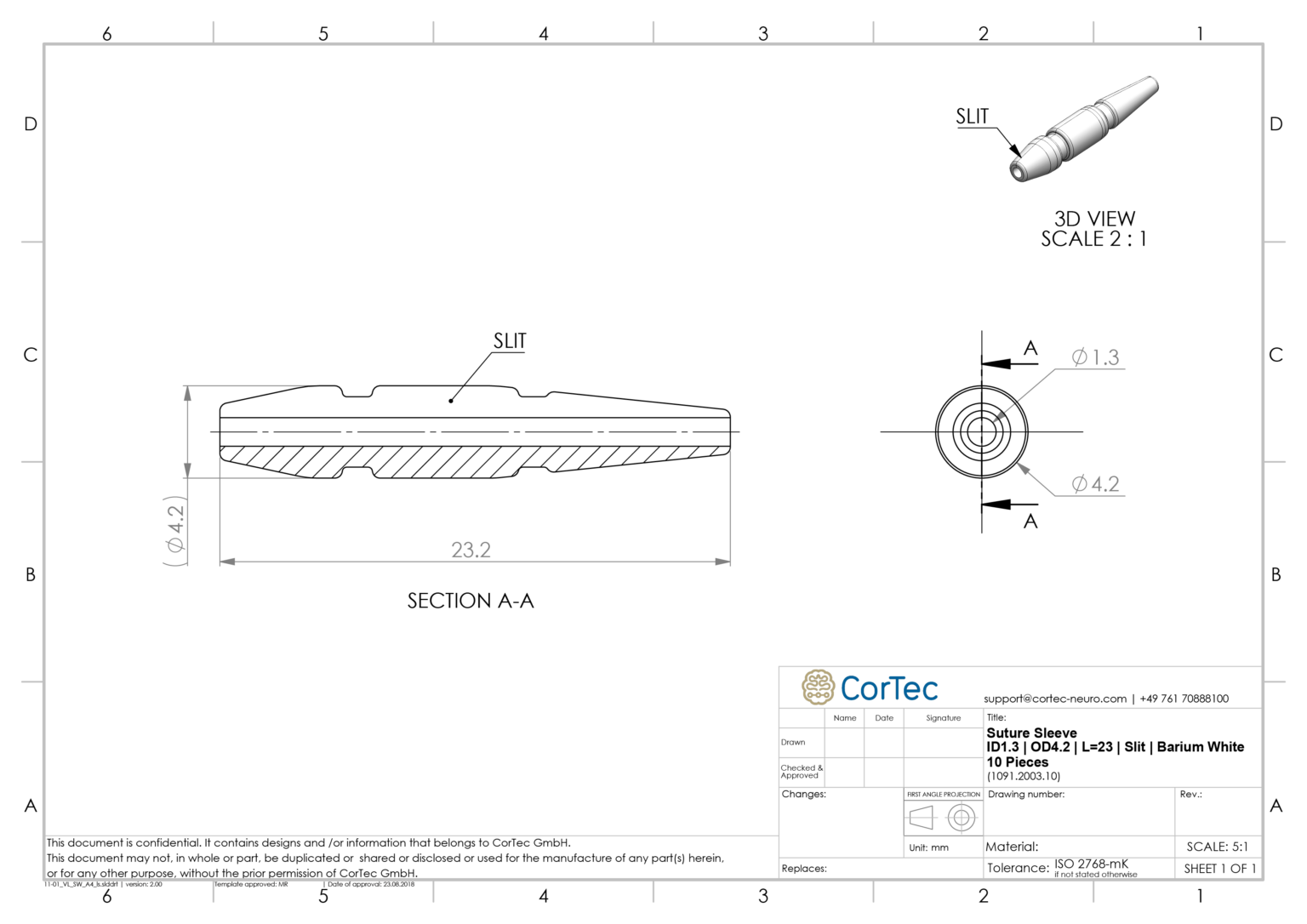 3A 61 006X X 01.00 1091.2003.10  Suture Sleeve ID1.3 OD4.2 L23 Slit Barium White 10 Pcs 1536x1086