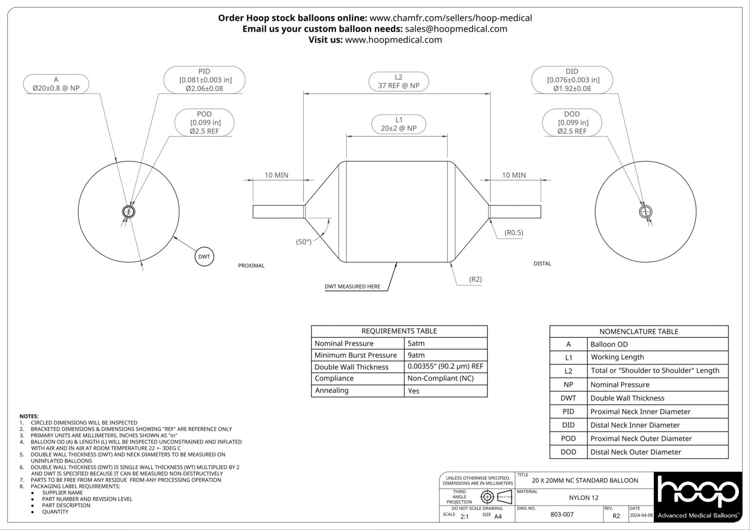 803 007 R2 20 x 20mm NC Standard Balloon Drawing 1536x1086