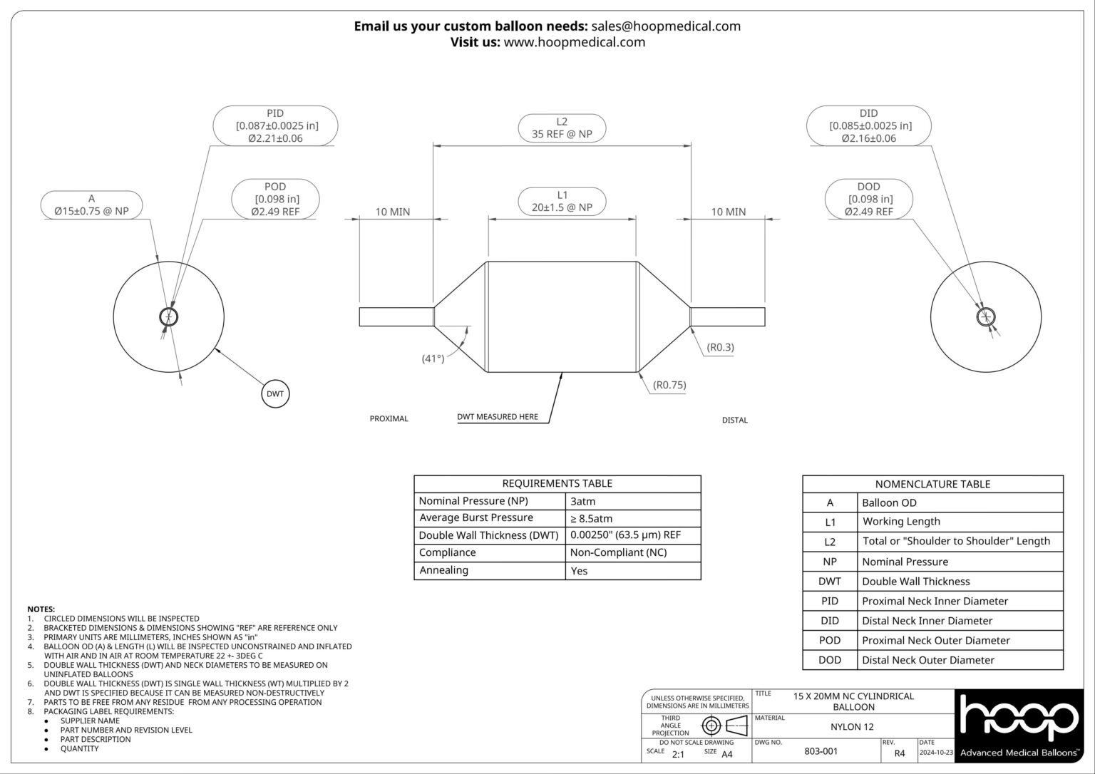 803 001 R4 15 x 20mm NC Cylindrical Balloon 1536x1086
