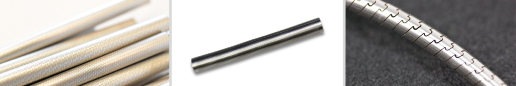 3 product collage laser cut hypotubes images from symmetry laser, npx medical, and resolution medical