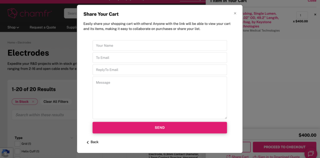 Chamfr Share Cart by Email
