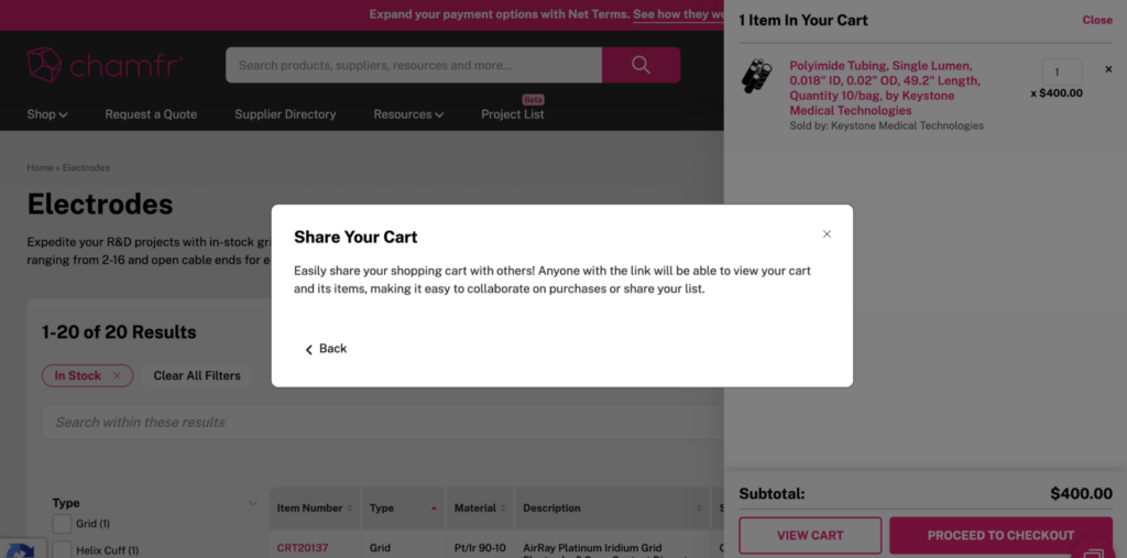Chamfr Share Cart by Copying the Link